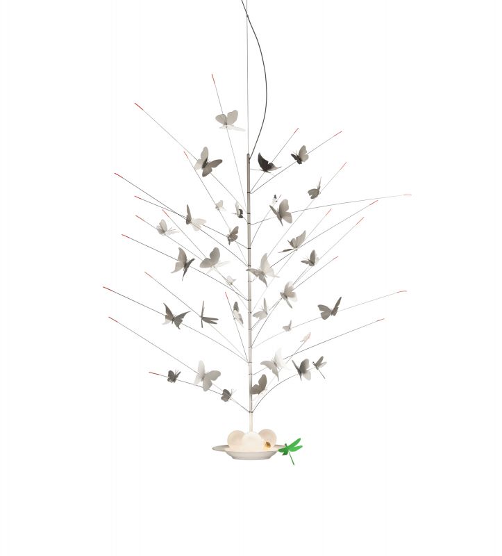 La Festa delle Farfalle Deckenleuchte: Moderne Hängelampe mit filigranen Schmetterlingen und Libelle. Designerleuchte für Wohnzimmer.